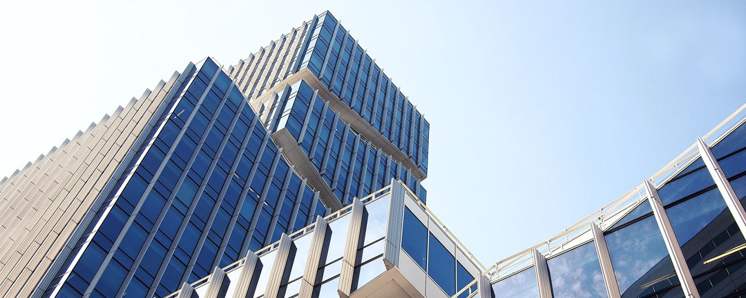 Skyward view of random office building