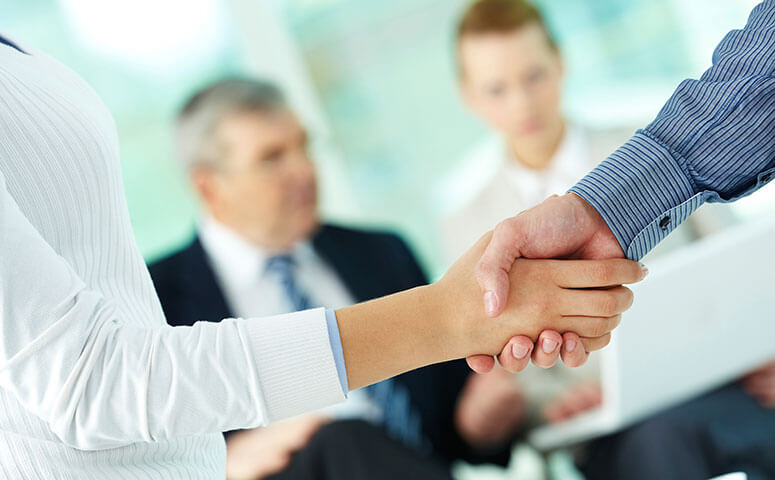 Two people shake hands in agreement